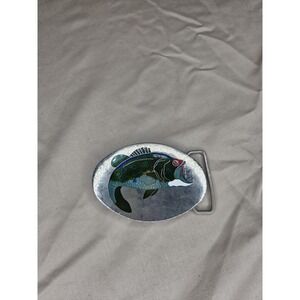 Small Oval Green and Silver Belt Buckle - Trout Fishing Sportsman Scene